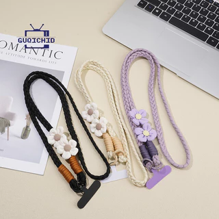สายคล้องโทรศัพท์มือถือ แบบเชือกคล้องคอ สายคล้องโทรศัพท์แบบปรับได้ ทำจากผ้าทอลายดอกไม้ สำหรับเดินป่า ช่วยลดการสูญหาย