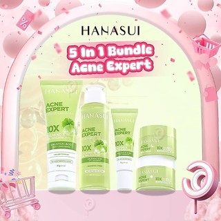[ PAKET 5 PCS ] HANASUI - ACNE EXPERT SKINCARE SERIES - Paket Skincare Cleanser | Moisturizer | Acne Spot Gel | Toner Essence Centella Asiatica Panthenol