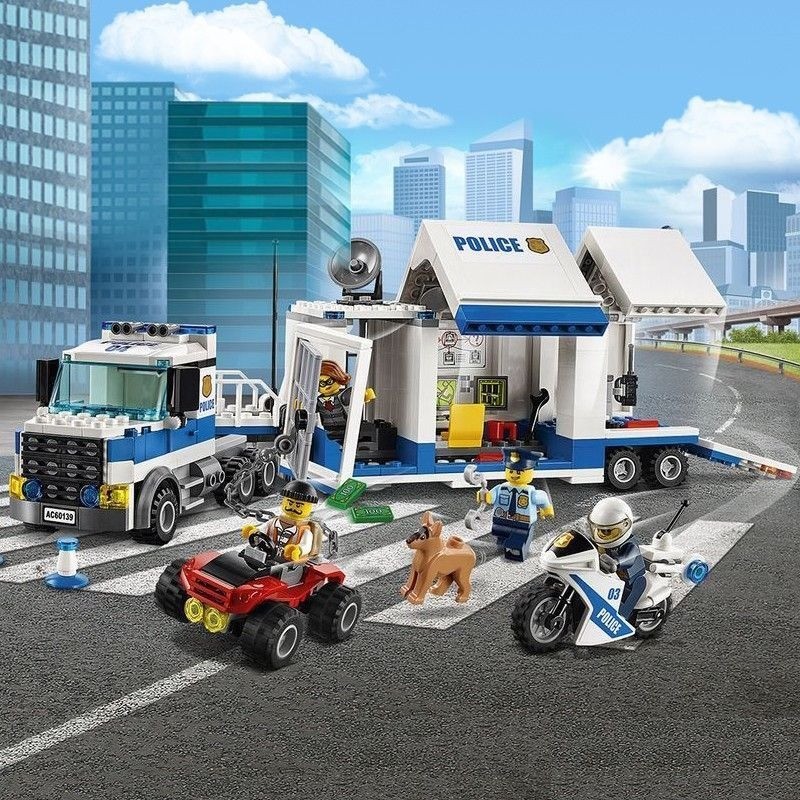 City Series สถานีตํารวจ Mobile Command Center ประกอบบล็อกตัวต่อรถเครื่องบินของเล่นเด็กผู้หญิงส่งของข