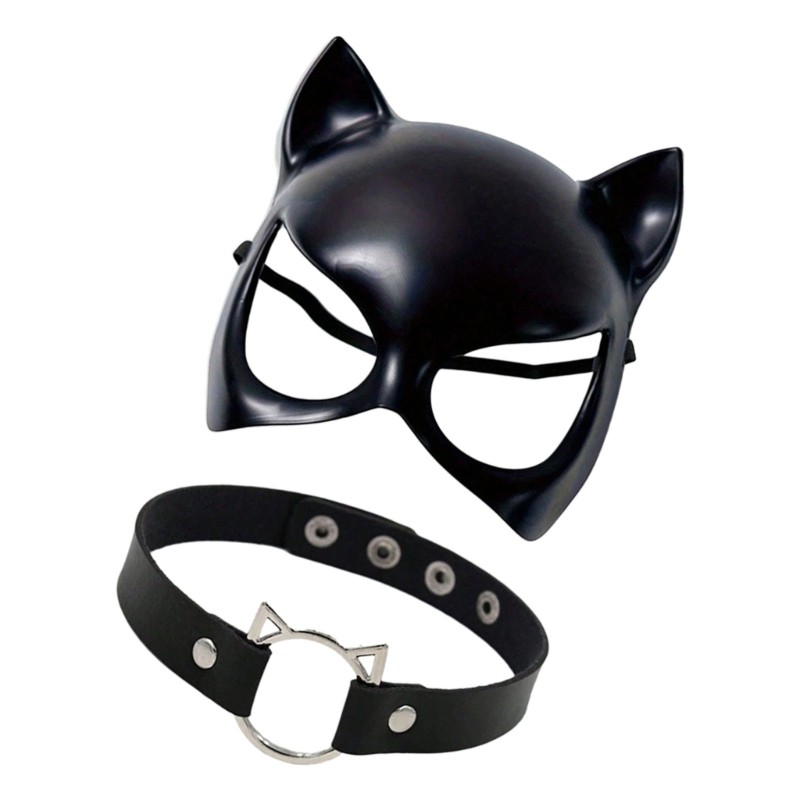 Exp Stylish Resin Catwomen Face พร้อมสร้อยคอแบบปรับได้สําหรับงานปาร์ตี้ธีม