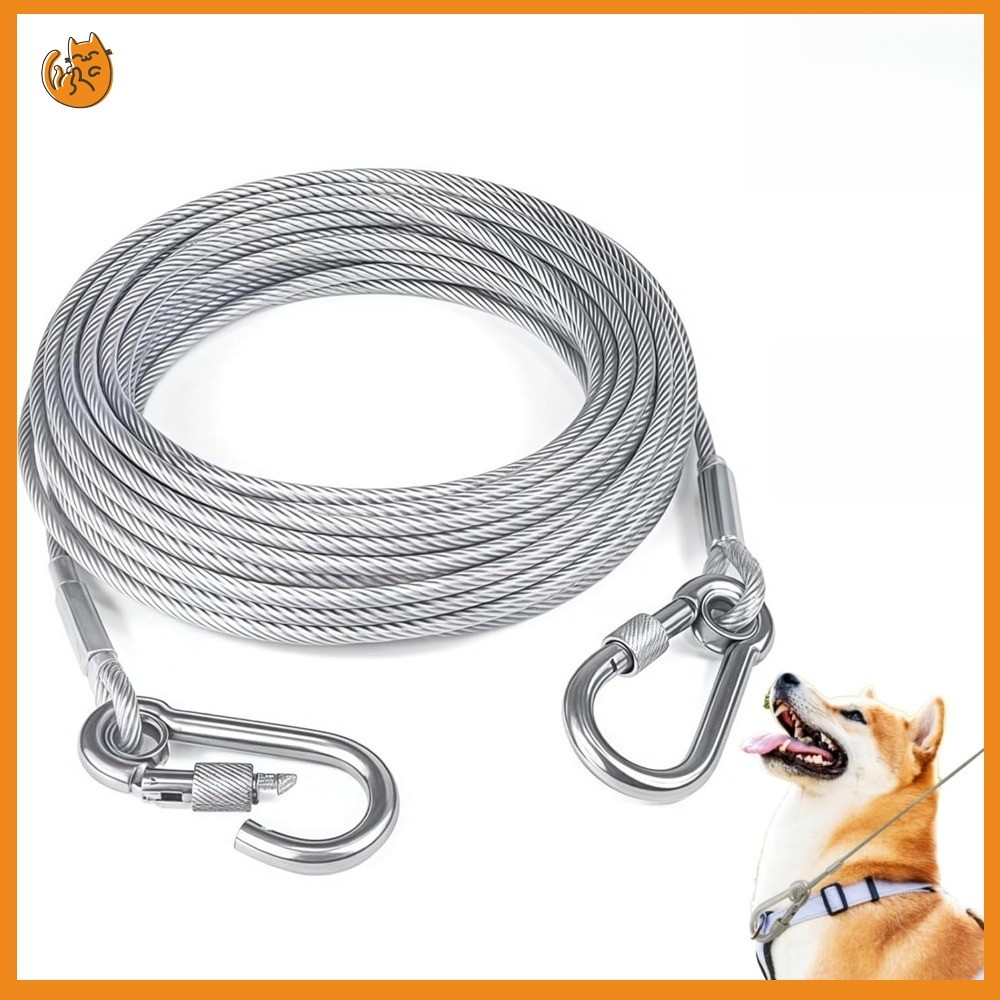 หนัก หน้าที่ สุนัขผูกสายสแตนเลสสายจูงสุนัขยาวที่มีคลิปที่ปลอดภัยสําหรับลานตั้งแคมป์ท่องเที่ยว