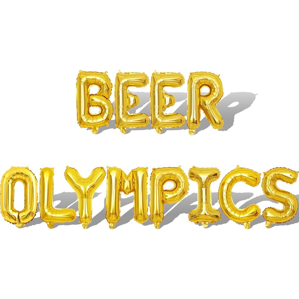 BEER OLYMPICS Gold Letter บอลลูนแบนเนอร์,ลูกโป่ง 16 นิ้วฟอยล์ BEER OLYMPICS ป้ายตัวอักษรฟอยล์ Mylar 