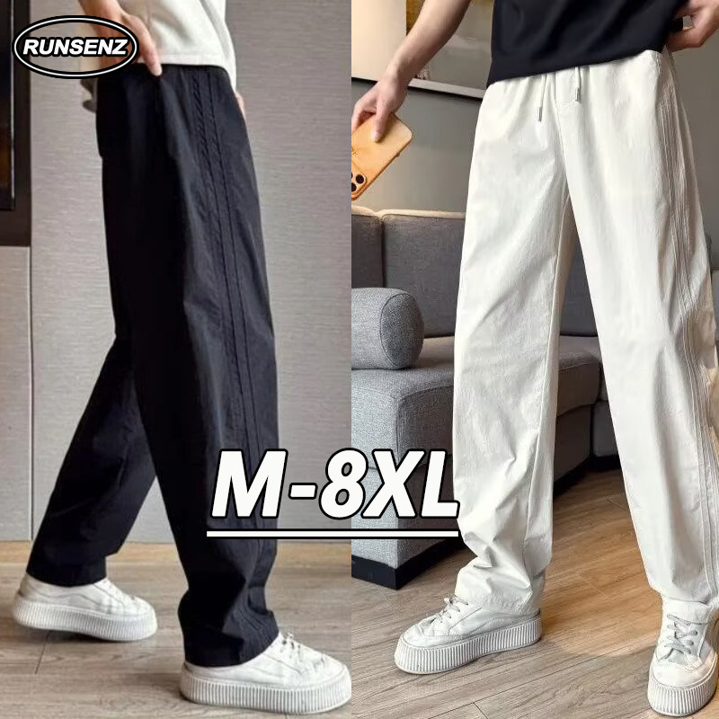 M-8XL Side Stripe Casual Pants Men Plus Size Loose Straight Leg Thin Pants