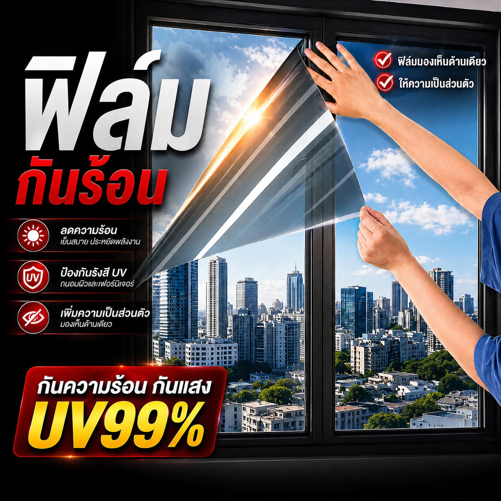 【COD】ฟิล์มกันร้อน ฟิล์มติดกระจก ป้องกันรังสี UV 99% ลดแสงสะท้อน ติดง่าย แถมอุปกรณ์ติดตั้ง