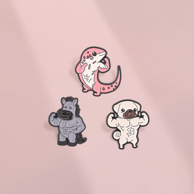 กล้ามเนื้อสัตว์เคลือบเข็มกลัดชุดตลก Buff Lizard Pug Horse Lapel Pin สําหรับกระเป๋าเป้สะพายหลังเสื้อผ้าอุปกรณ์เสริมของขวัญสําหรับคนรักยิม