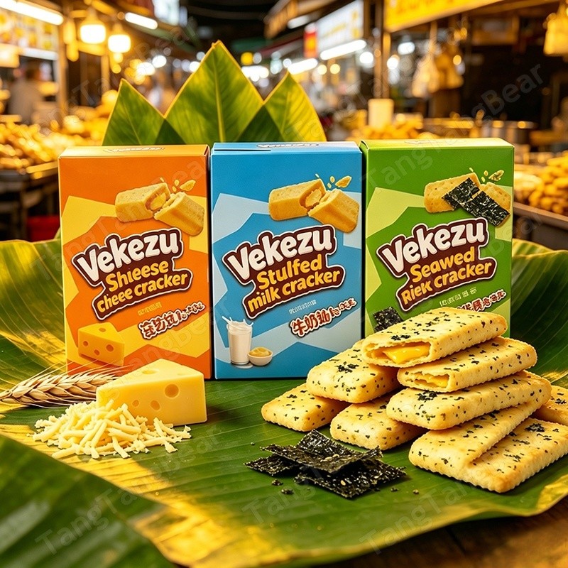 6กล่อง 72ชิ้น บิสกิตข้าวสอดไส้ Vekezu หลากรสชาติ สาหร่าย นม ชีส กรอบอร่อย หอมมัน ทานเล่นไม่เบื่อ