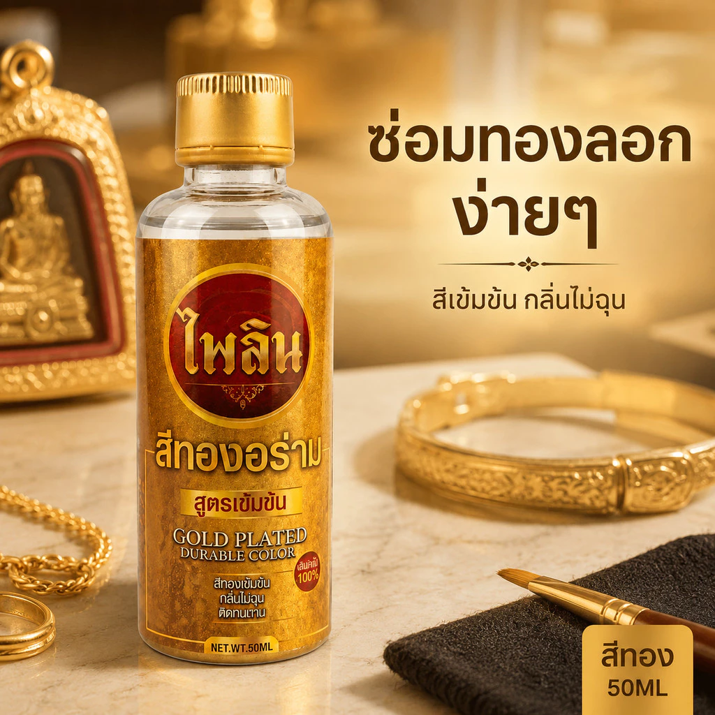 สีแต้มทอง รุ่นใหม่ 50ml สีทอง เงิน แดง โรสโกลด์ สูตรเข้มข้น กันน้ำ กลิ่นไม่ฉุน สำหรับซ่อมสีลอก เครื่องประดับ พระ โลหะ
