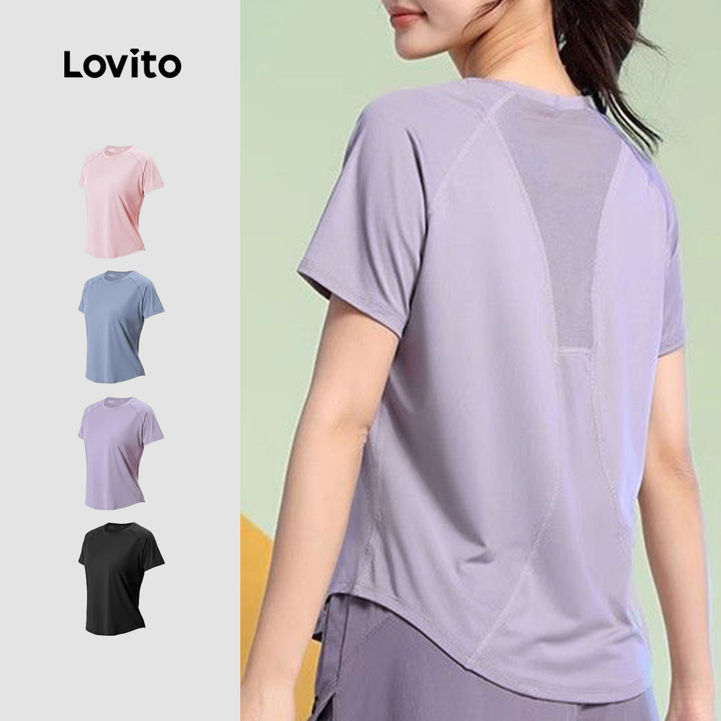 Lovito เสื้อทีเชิ้ตสปอร์ตกลางแจ้งระบายอากาศรูพรุนDri Fitวิ่งออกกำลังกาย LNA137038