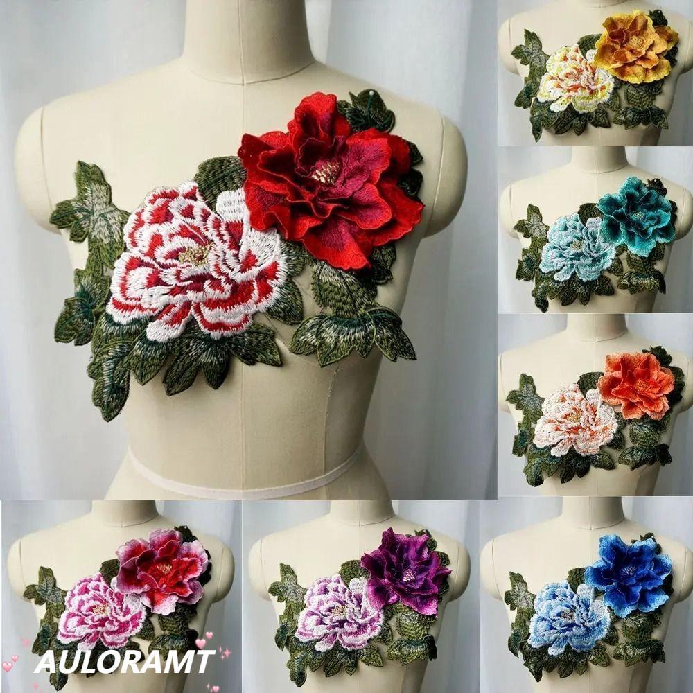 AULORAMT ชุด Appliques,ที่ถอดออกได้สติกเกอร์ Peony ดอกไม้แพทช์,แฟชั่น Diy ตกแต่งปักเย็บบนตัด Applique ชุดแต่งงานชุด