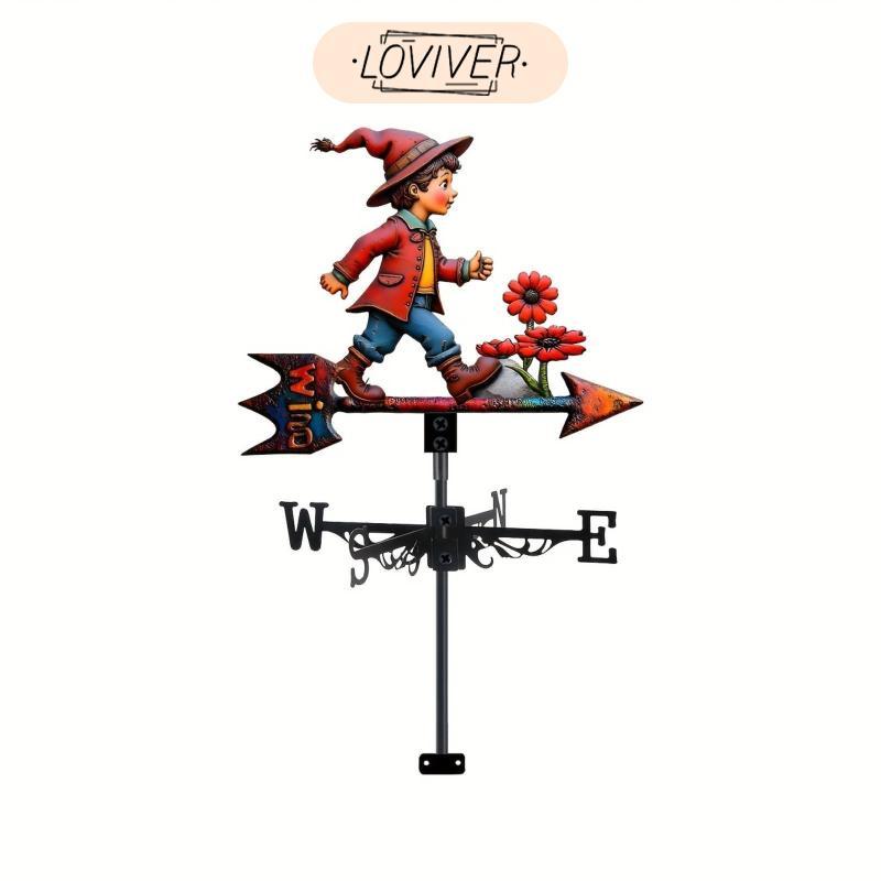Iron Weathervane ตกแต่งกลางแจ้ง Wind Vane โลหะตัวบ่งชี้สภาพอากาศสําหรับบ้านสวนหลังคา