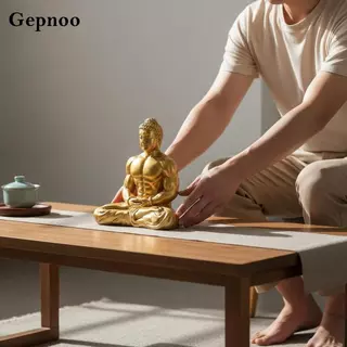 [Gepnoo] Muscle Buddha การออกแบบสร้างสรรค์เครื่องประดับพระพุทธรูปกล้ามเนื้อเซนรูปปั้นพระพุทธรูปกล้ามเนื้อมือแกะสลักพรีเมี่ยมหัตถกรรมสําหรับนักเพาะกาย, โต๊ะทํางาน, ห้องนั