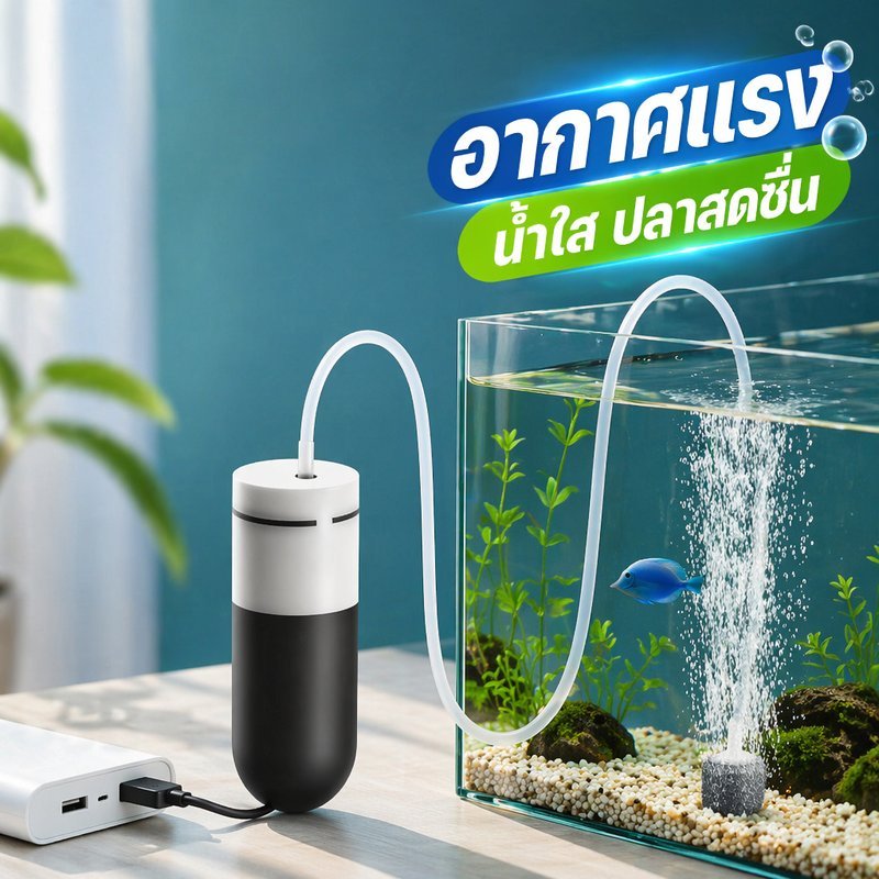 ปั๊มลมตู้ปลา ปั๊มออกซิเจน USB เงียบ ประหยัดไฟ มอเตอร์ทองแดง หินฟอง ตกปลา ขนส่งอาหารทะเล