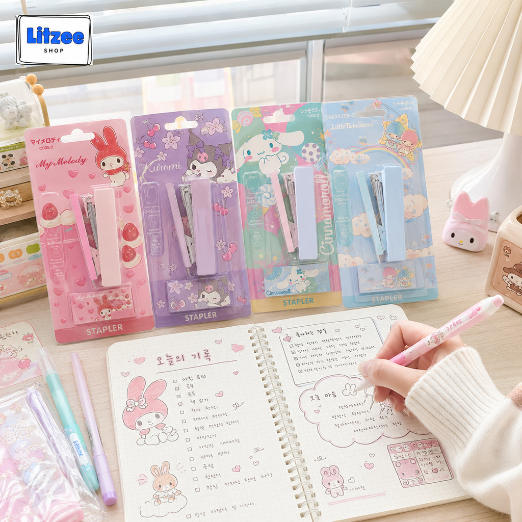 CODE ที่เย็บกระดาษ ลายการ์ตูน Sanrio มี 4 ลายให้เลือก แถมฟรีไส้แม็กขนาด เบอร์ 10 1 กล่อง