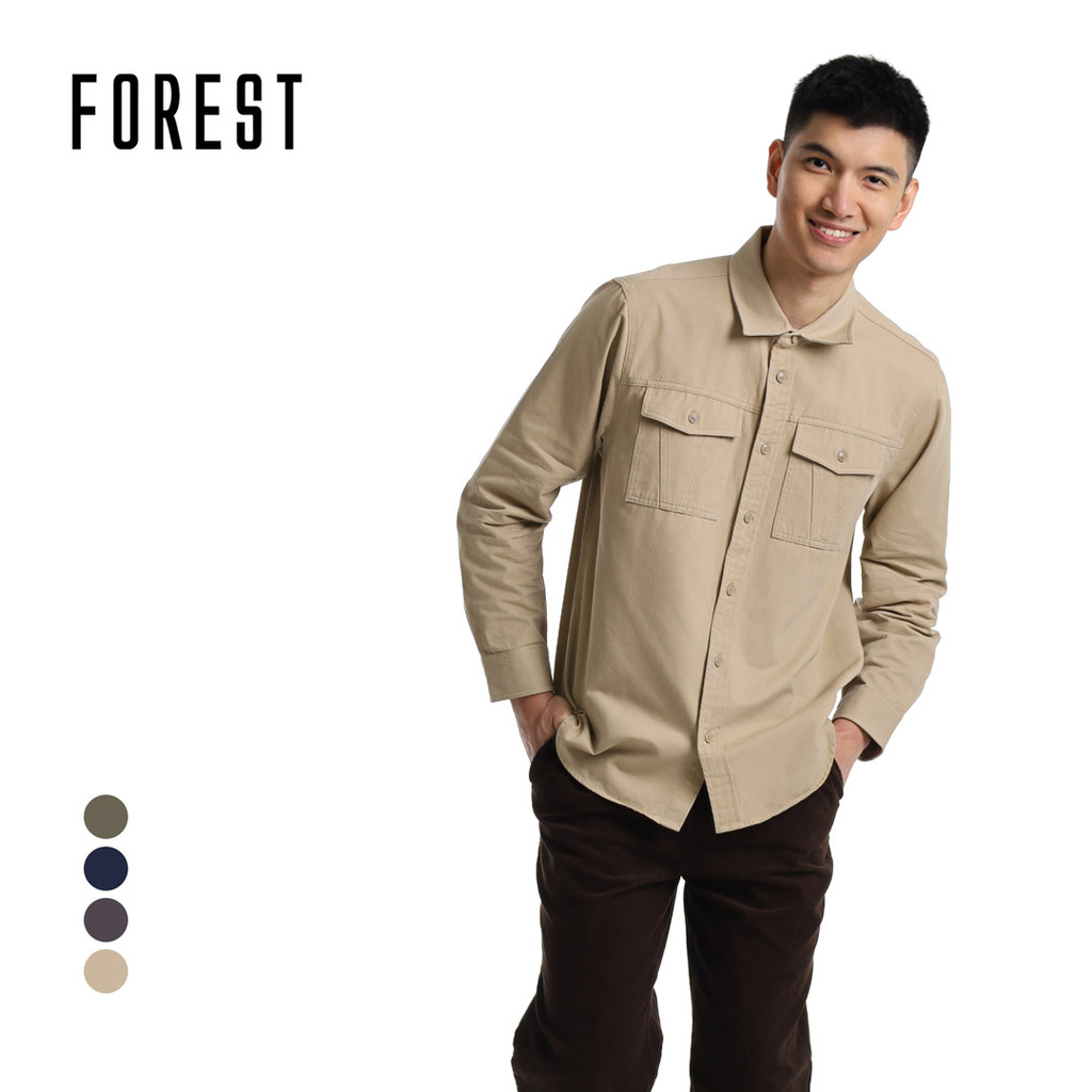 Forest Baju Kemeja Lelaki Forest ผ้าฝ้าย 100% Twill แขนยาวสวมใส่ด้านนอกเสื้อเชิ้ตผู้ชาย - 30407