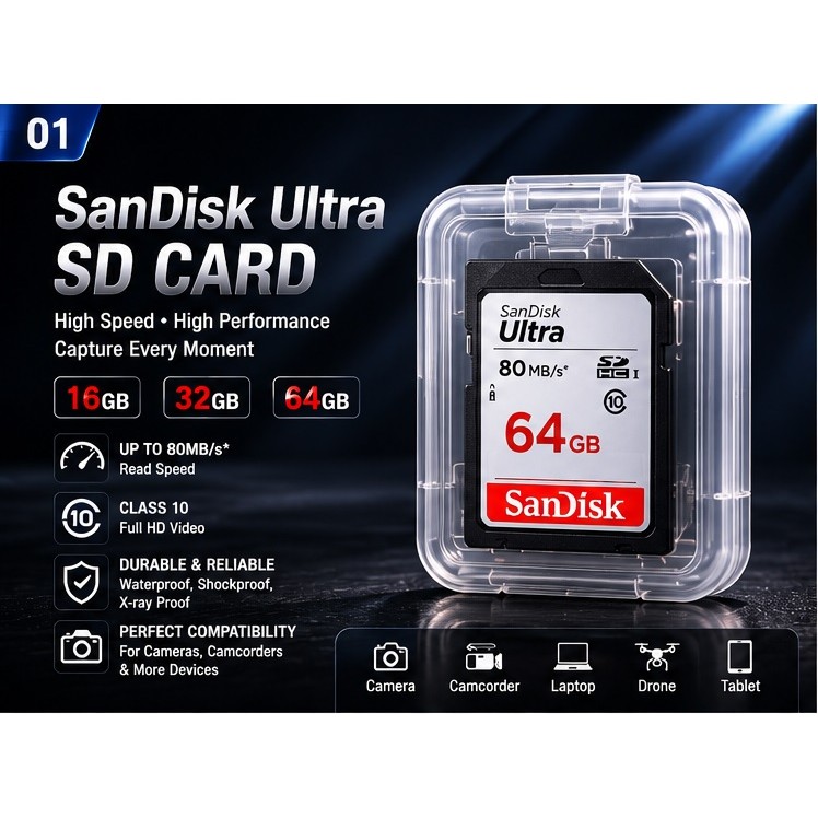 SANDISK Digital Osc258SanDisk Ultra SD Card 16GB 32GB 64GB การ์ดหน่วยความจํากล้องความเร็วสูง