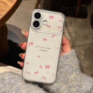 🔥POPPA 🔥เคสสำหรับ ไอโฟน 13 ลายโบว์สีชมพู สำหรับ เคสไอโฟน 11 17 13 15 16 14 12 Pro Max 15 16 14 Plus iPhone Air กันกระแทก