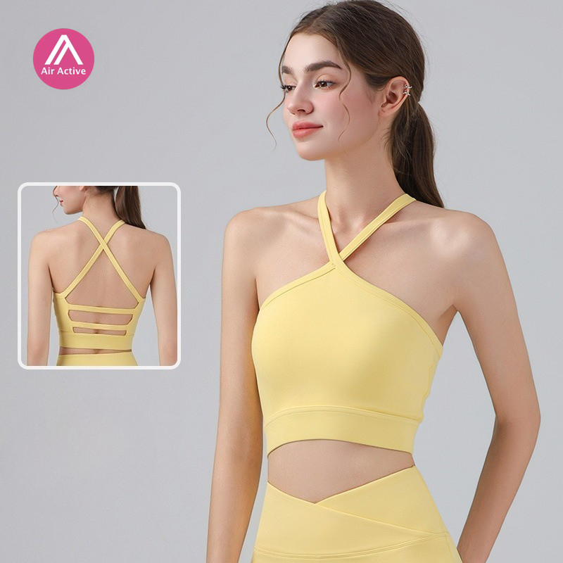 AirActive Sport Top ผู้หญิงฤดูร้อนบางกันกระแทก T เสื้อลําลอง Cross Halter คอโยคะออกกําลังกายวิ่งออกกําลังกายออกกําลังกายเบาะ