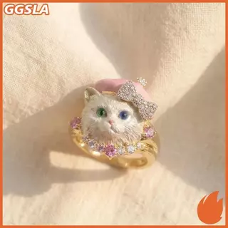 GGSLA แฟชั่น 3ง ลูกสุนัขลูกแมวแหวนเคลือบสัตว์ออกแบบด้วยมงกุฎโบว์สําหรับผู้หญิงเครื่องประดับของขวัญใหม่