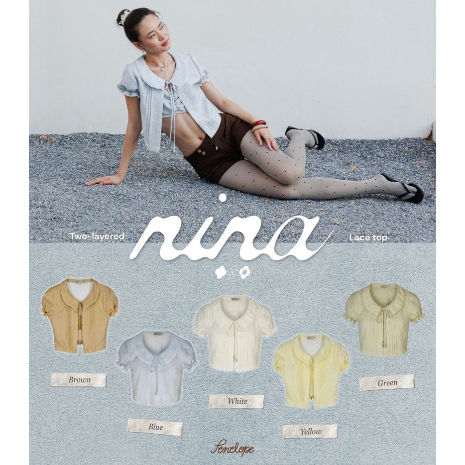 NINA LACE TOP(Blue•Olive•Yello•Brown•White)