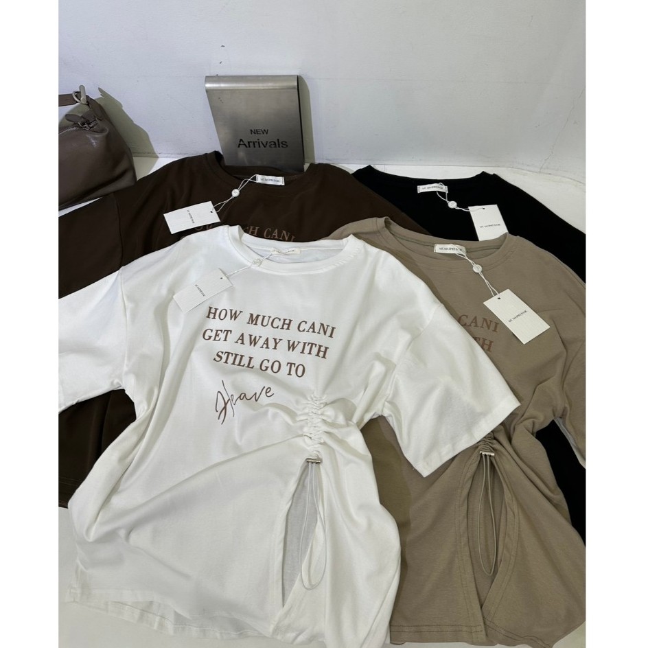 M1404 เสื้อยืดโอเวอร์ไซส์สกรีนลาย ดีเทลรูดข้างสุดเก๋