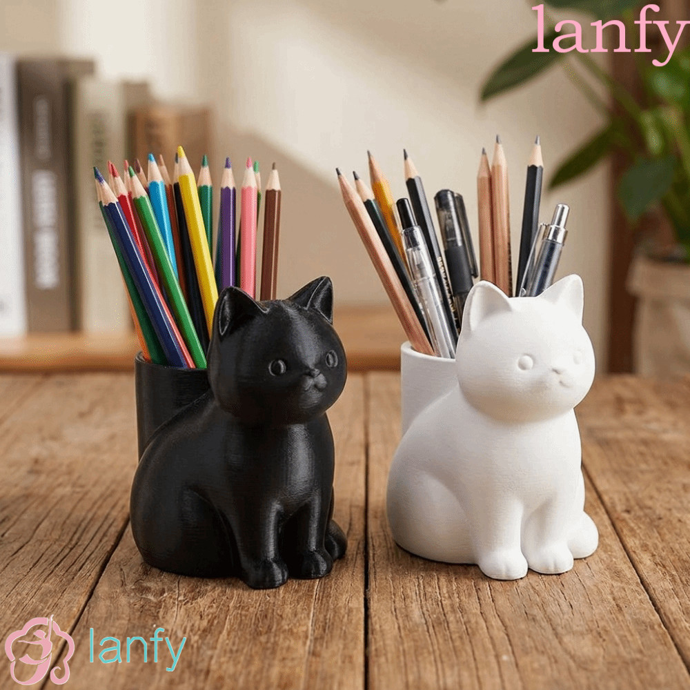 ที่ใส่ปากกาแมว LANFY, หลอดเก็บรูปแมวพลาสติกพิมพ์ลาย 3D, โรงเรียนจัดระเบียบโต๊ะตกแต่งน่ารักอเนกประสงค์