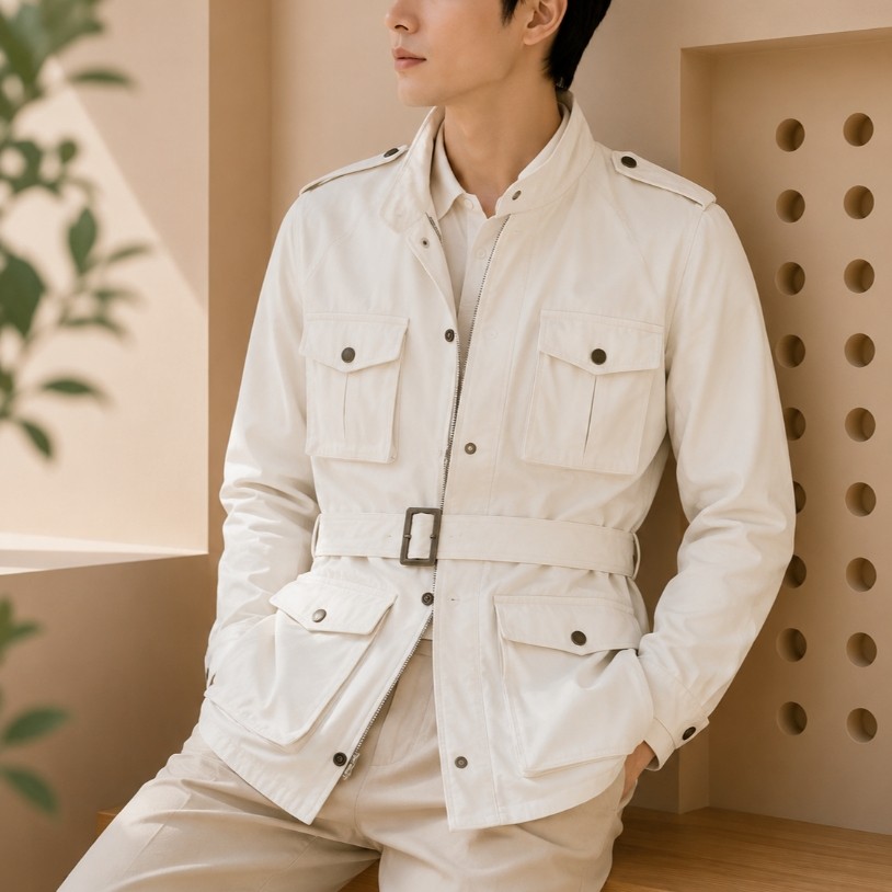 Ivory Safari Jacket แจ็คเก็ตเกาหลี สีครีม