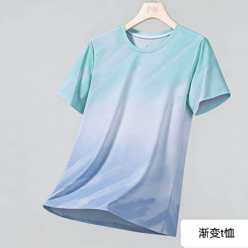新款夏季渐变色t恤男运动速干宽松青少年t恤短袖凉感速干衣6/4 New summer gradient color t-shirt for men, sports quick-dry loose fi