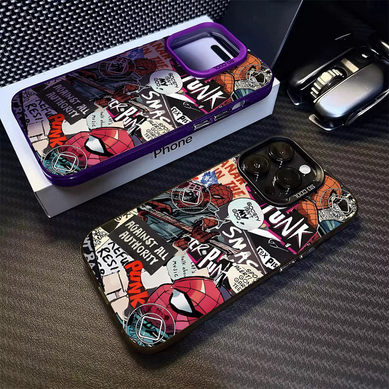 เคสโทรศัพท์มือถือ ซิลิโคนแข็ง ลายฮีโร่ สไปเดอร์แมน มีรูเลนส์ IPhone 11 12 13 14 15Pro Max X XR 15Plus XR X XS Max