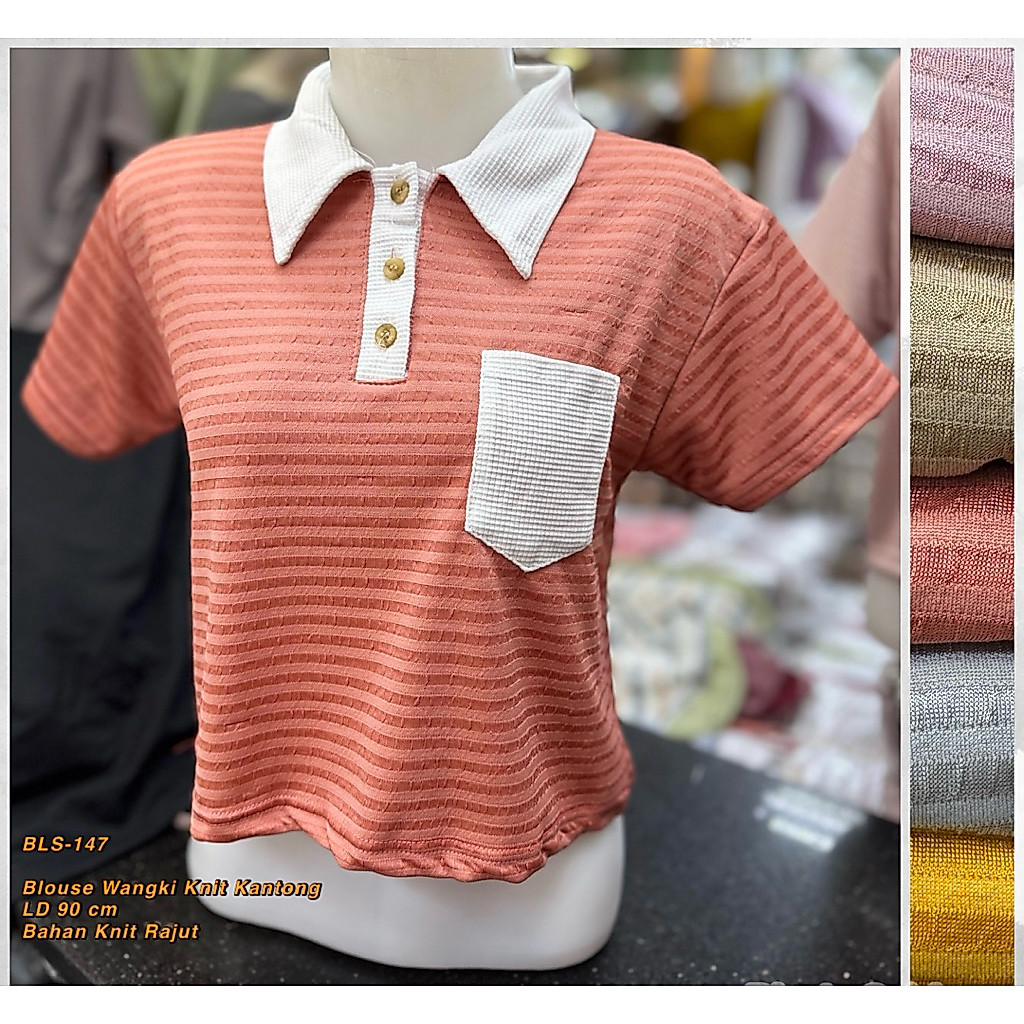 ขายส่ง 29,500 X 6PCS - เสื้อ Wangki พร้อมคอปกถักและกระเป๋า