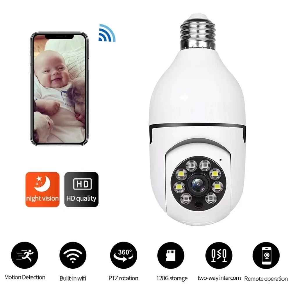 กล้องวงจรปิดหลอดไฟ A6 WiFi 360° ความละเอียดสูง กล้องติดโคมไฟเฝ้าดูบ้านอัจฉริยะระยะไกล