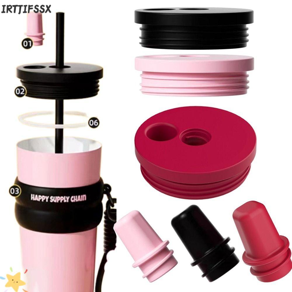 IRTJIFSSX ฝาครอบถ้วยเก็บรักษาความร้อน, สีดําสีแดงสีชมพูที่ใช้งานได้ฝาถ้วยเปลี่ยน, แฟชั่นซิลิโคนฟางอะแดปเตอร์อุปกรณ์ถ้วย