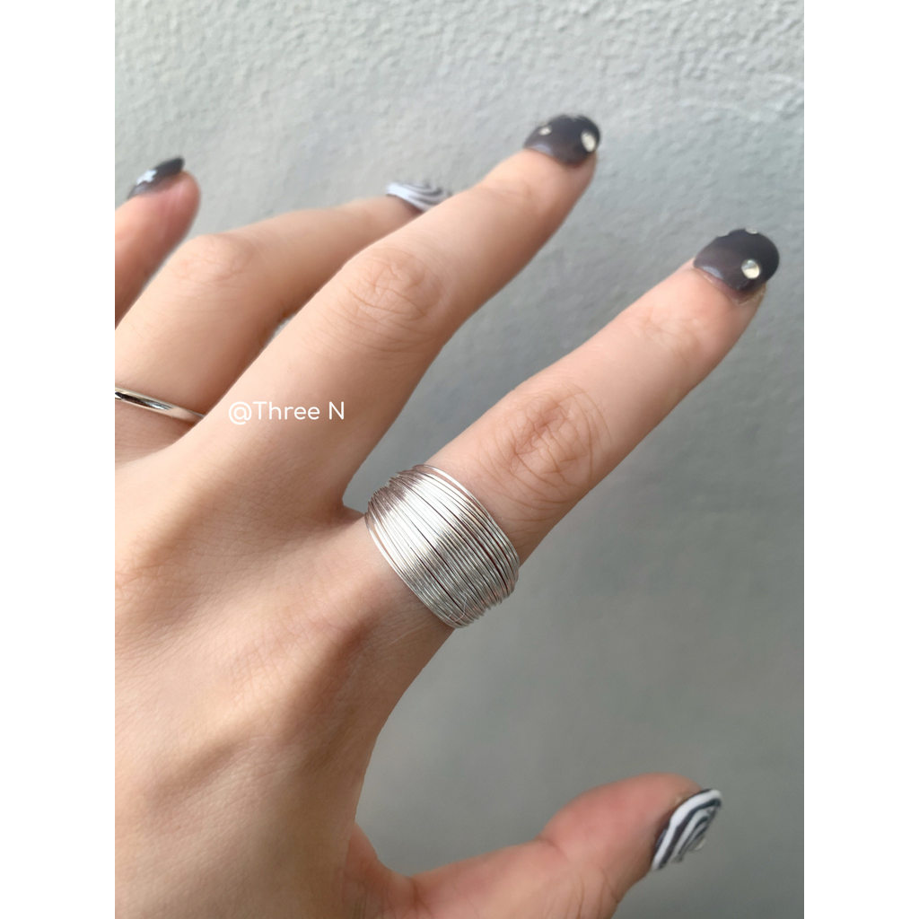 Ins Minimalist แหวนชุดหญิงพรีเมี่ยมเงินปรับขนาดแหวนนิ้วชี้