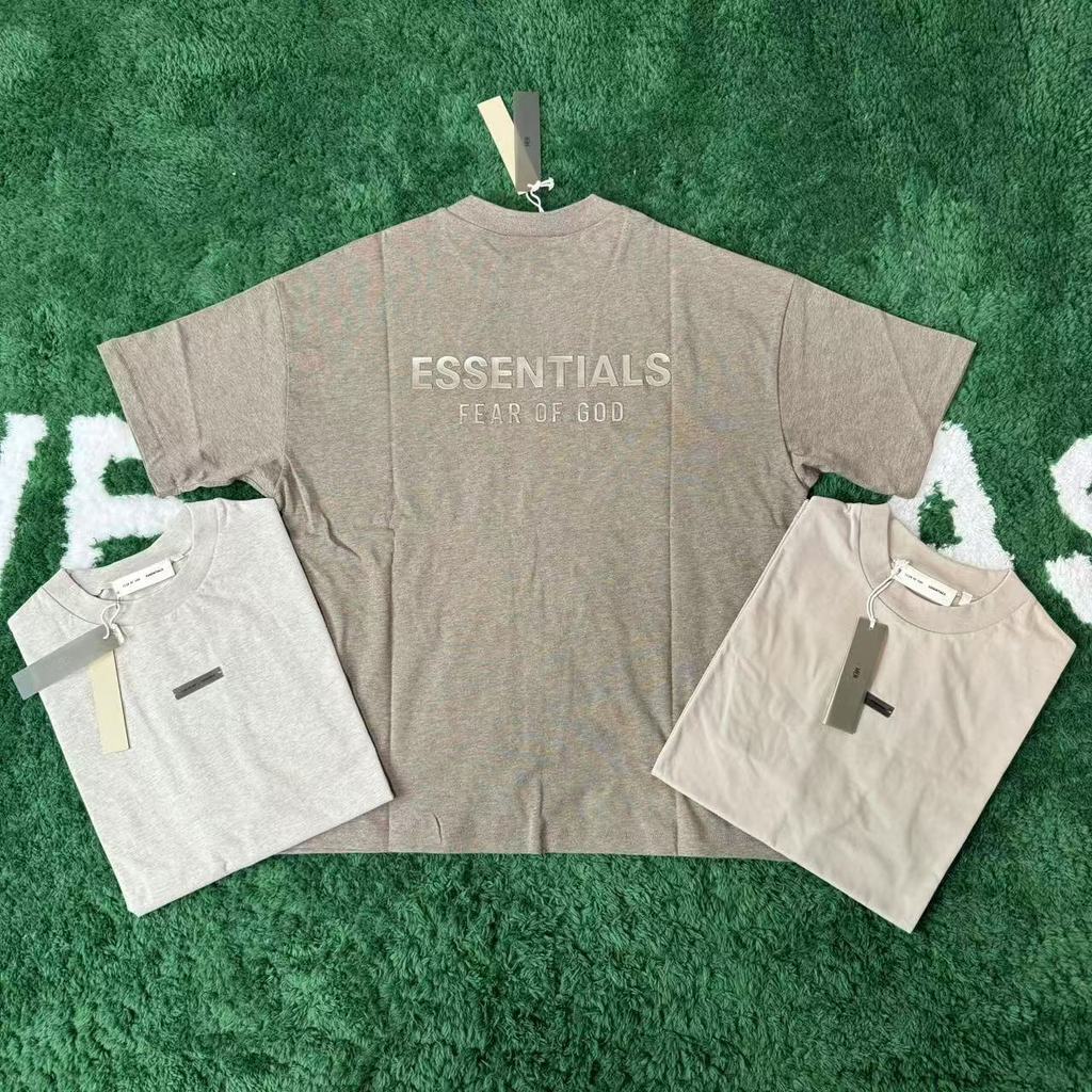 P8AZ FEAROFGODFOGESSENTIALS Double Line25New metal-embossed letter short-sleeve shirt for men and wo