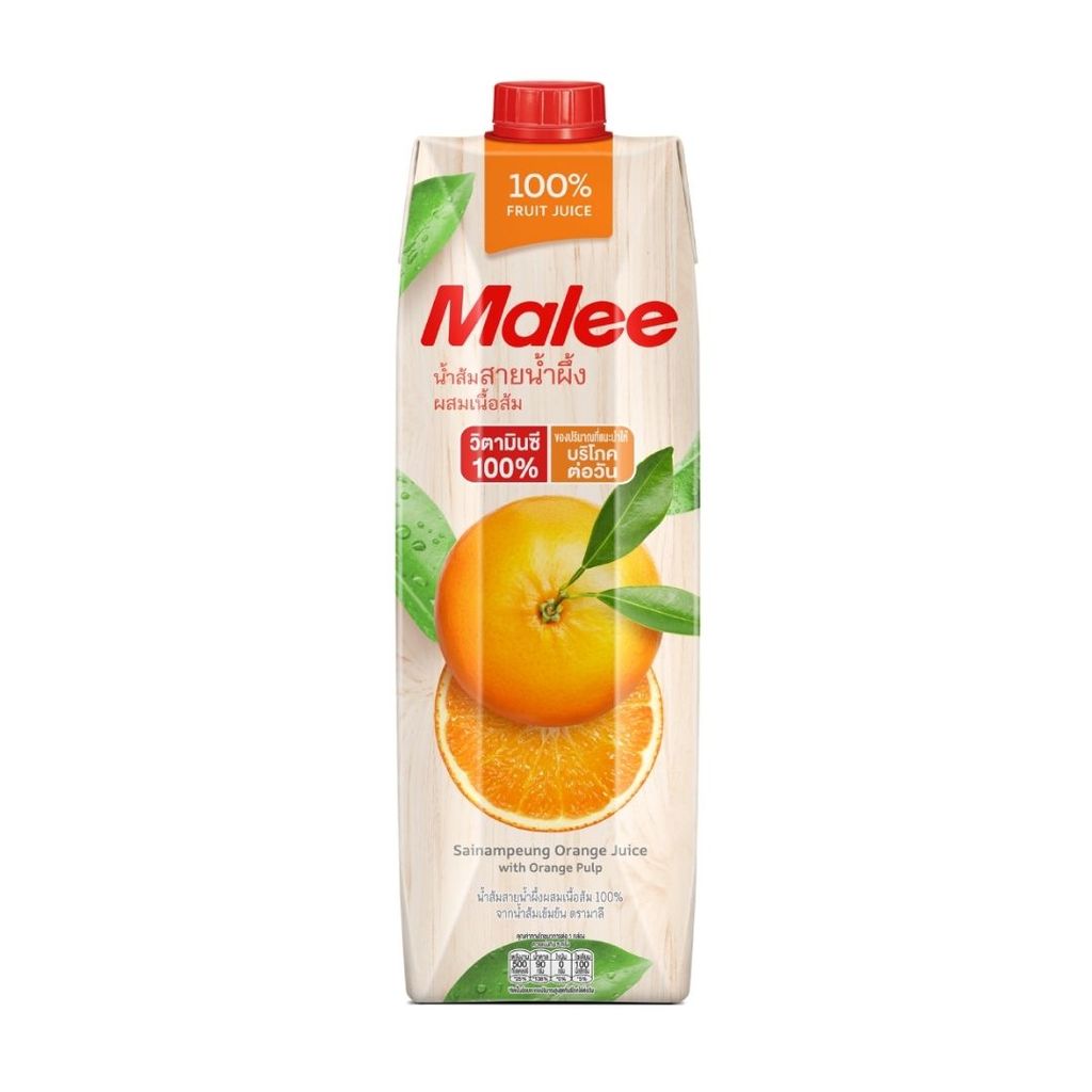มาลี น้ำส้มสายน้ำผึ้งผสมเนื้อส้ม Malee Sainampeung Orange Juice with Pulp 1ltr.