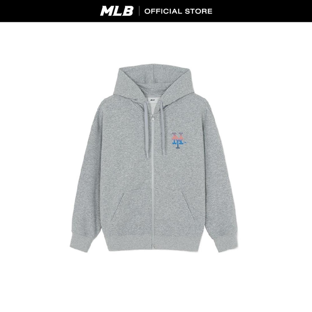 MLB เสื้อเทรนนิ้งท็อป ยูนิเซ็กซ์ M-Treet Back Letter Mega Overfit Hood Zip Up รุ่น 3ATRB0361 09MGS สีเทาเมลานจ์