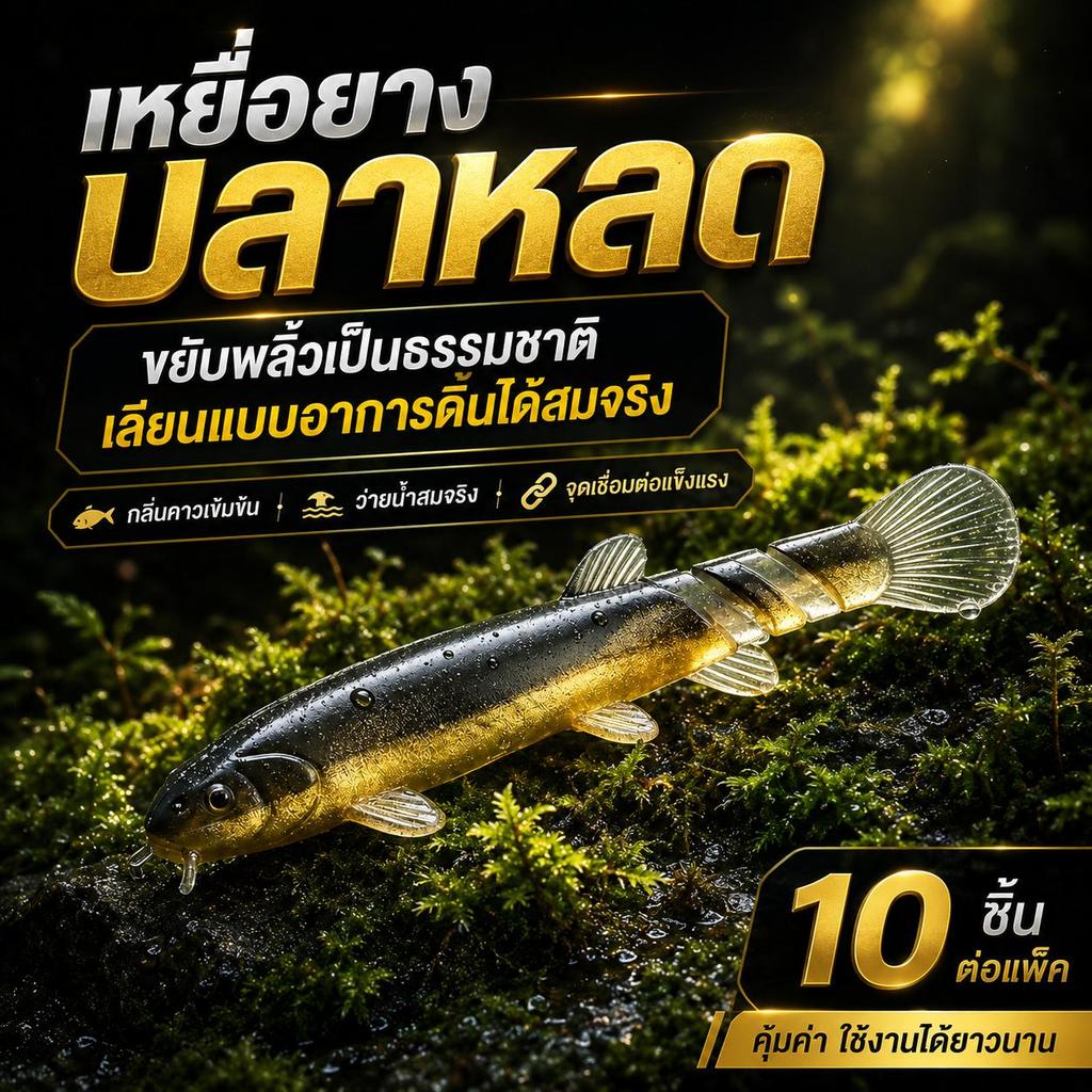 ปลายางทรงปลาหลด 7ซม. Soft Lure เหยื่อปลอม/เหยื่อยาง เนื้อนุ่ม หางพริ้ว ว่ายน้ำสมจริง ตกปลาช่อน ชะโด กะพง 10ตัว