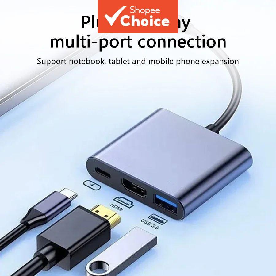 อะแดปเตอร์ฮับ Type C แบบ 3-in-1 พอร์ต HDMI 4K USB 3.0 PD ชาร์จเร็ว สําหรับ MacBook Air Pro iPad Samsung Huawei Laptop