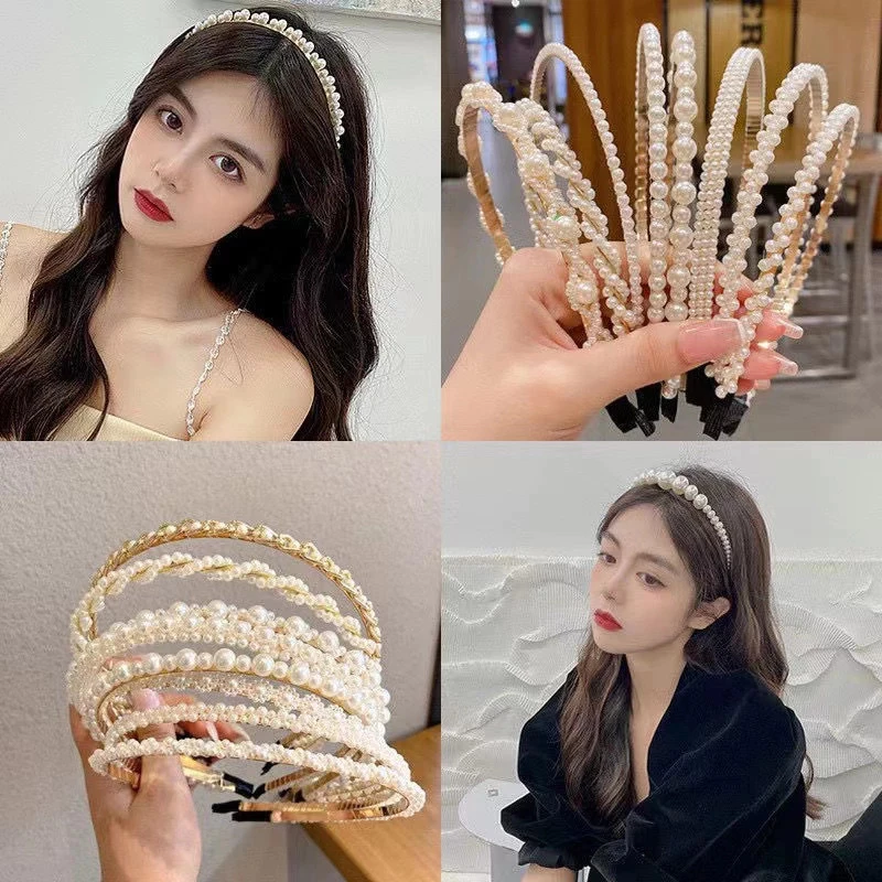 JoyTray ที่คาดผมมุก ที่คาดผม ที่คาดศีรษะประดับมุกสไตล์เกาหลีเรียบง่ายสําหรับผู้หญิง