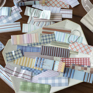 QOUZMO 50PCS Basic Handmade Self-adhesive Long Strip Washi สติกเกอร์กระดาษลายสก๊อต Polka Dot สมุดภาพ Junk Journal Planner Collage DIY Decor Basic Handcraft Series