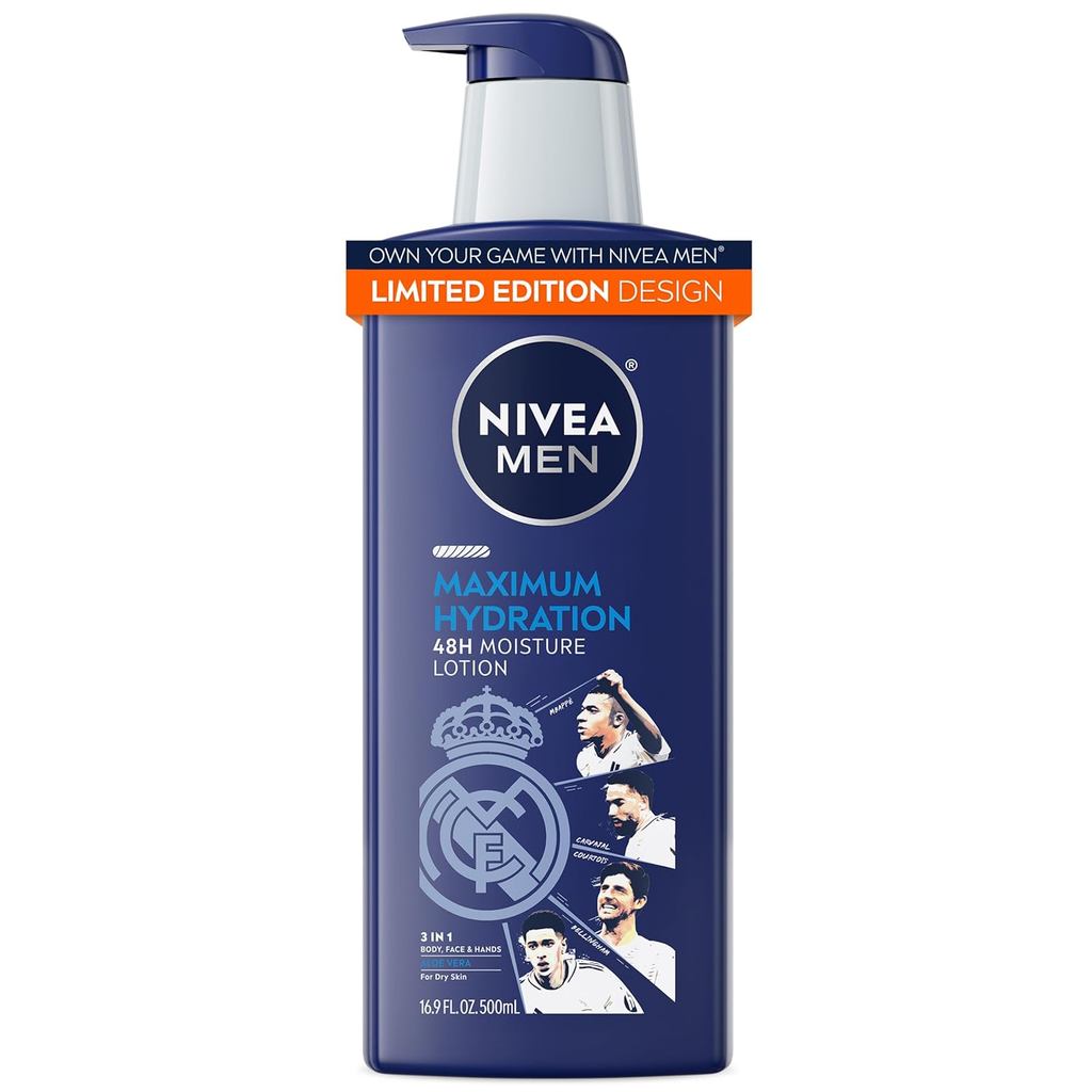 NIVEA MEN Real Madrid Limited Edition Design Maximum Hydration 48-Hour Moisture Body Lotion for Dry 