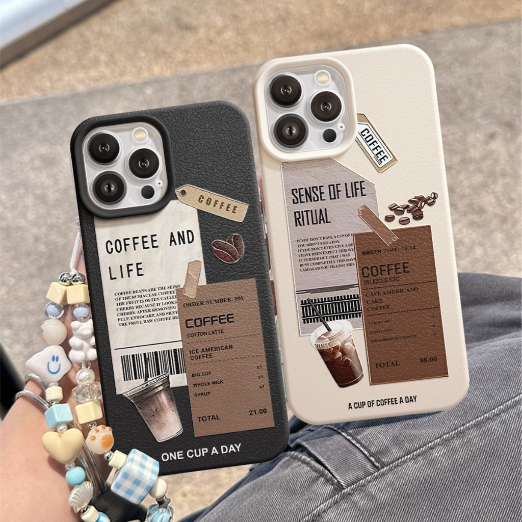 Coffee News กันกระแทก ป้องกันสิ่งสกปรก Soft Leather TPU iPhone Case - iP 7/8/X/XS/11/12/13/14/15/16/