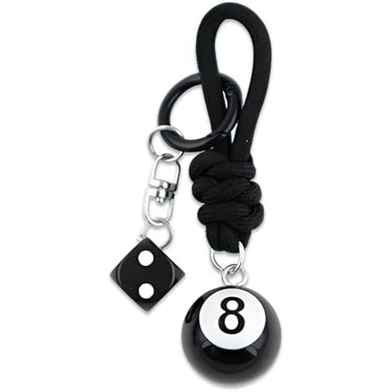 8 Ball Dice Charm พวงกุญแจ - ปมเชือกสีดํากระเป๋าน่ารักอุปกรณ์เสริม Y2K ความงามพวงกุญแจสําหรับผู้หญิง