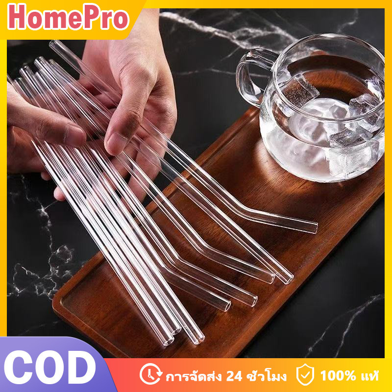 HOME 5PCS หลอดแก้วดูดน้ำ แบบตั้ง/แบบโค้ง หลอดดูดแก้ว หทนความร้อนสูง แก้วบอโรซลิเกติด ใช้ซ้ำได้ หลอดดื่มแก้ว