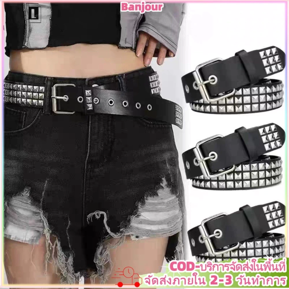(พร้อมส่ง) เข็มขัดแฟชั่นประดับเพชรเทียมสไตล์ Y2K สำหรับผู้ชายและผู้หญิง เข็มขัดสไตล์พังก์พร้อมหัวเข็มขัดแบบหมุด