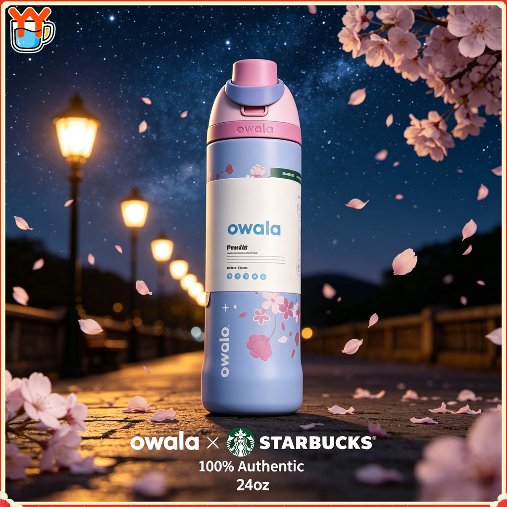 Owala  Starbucks FreeSip 24oz ขวดน้ําสแตนเลส, ดอกไม้ฤดูใบไม้ผลิ