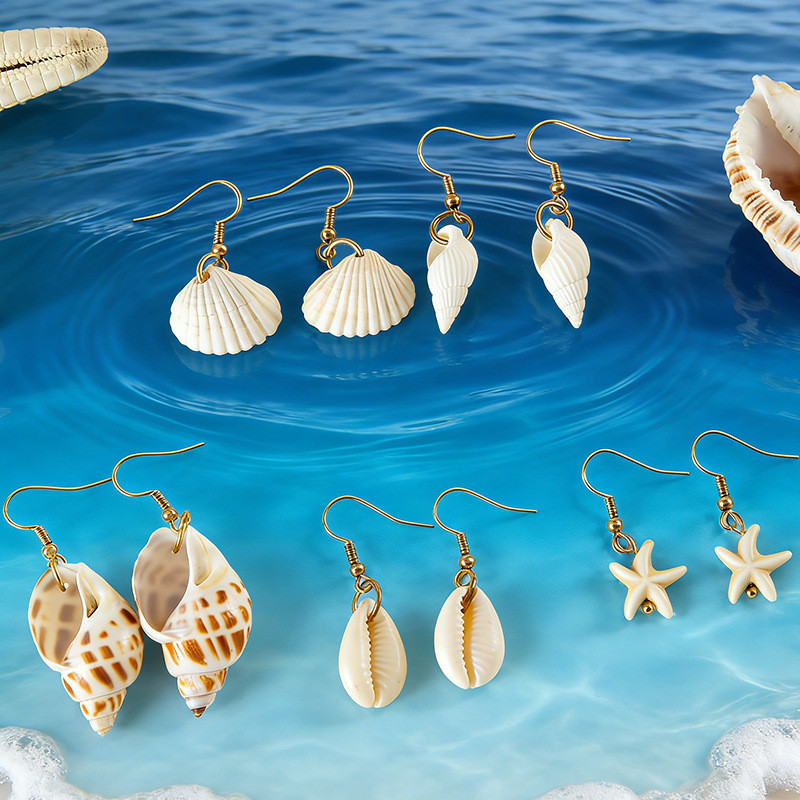 Ocean Series-Shell Holiday Style Stud ต่างหูอุปกรณ์เสริม