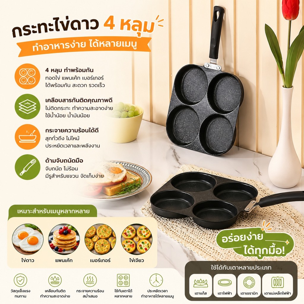 🍳 พร้อมส่ง กระทะอเนกประสงค์ ทำไข่ดาว แพนเค้กได้ 1 ใบใช้แทนหลายอย่าง เหมาะครัวเรือน ✅S00203