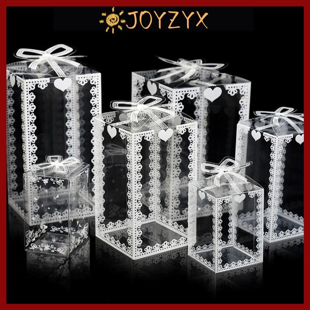 CODJOYZYX 10 ชิ้นกล่องบรรจุ PVC, หลายขนาดโปร่งใสพิมพ์กล่อง PVC, บรรจุภัณฑ์ช็อคโกแลต/เค้กแบบใช้ซ้ําได้อุปกรณ์งานเลี้ยงวันเกิด