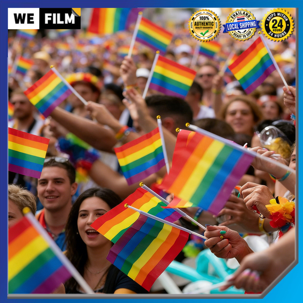 ธงมือถือ ธงสีรุ้ง ธงสายรุ้ง ธง ธงหลากสี ก้านพลาสติก LGBT PRIDE LGBTQ