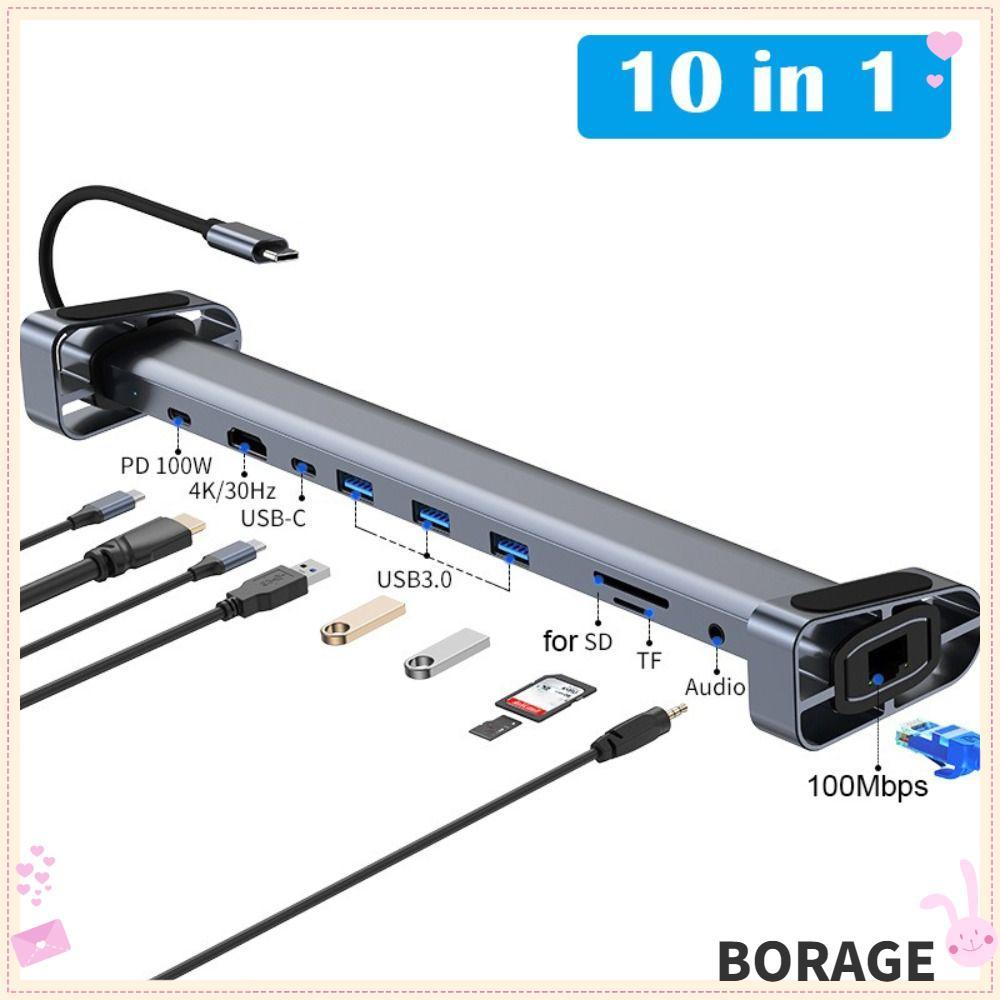 BORAG USB-C Docking Station, PD 100W ชาร์จ 4K HDTV 10 in 1 Type-C Hub, 2025 คีย์บอร์ดเมาส์คอมพิวเตอร